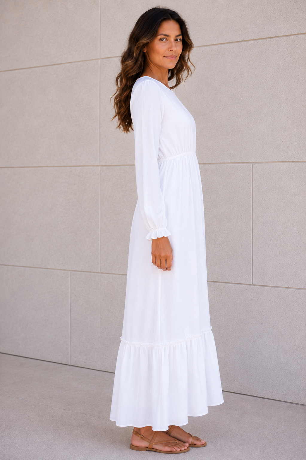 The Payson | Floral Embroidered LDS Temple Dress with Sheer Bishop Sleeves