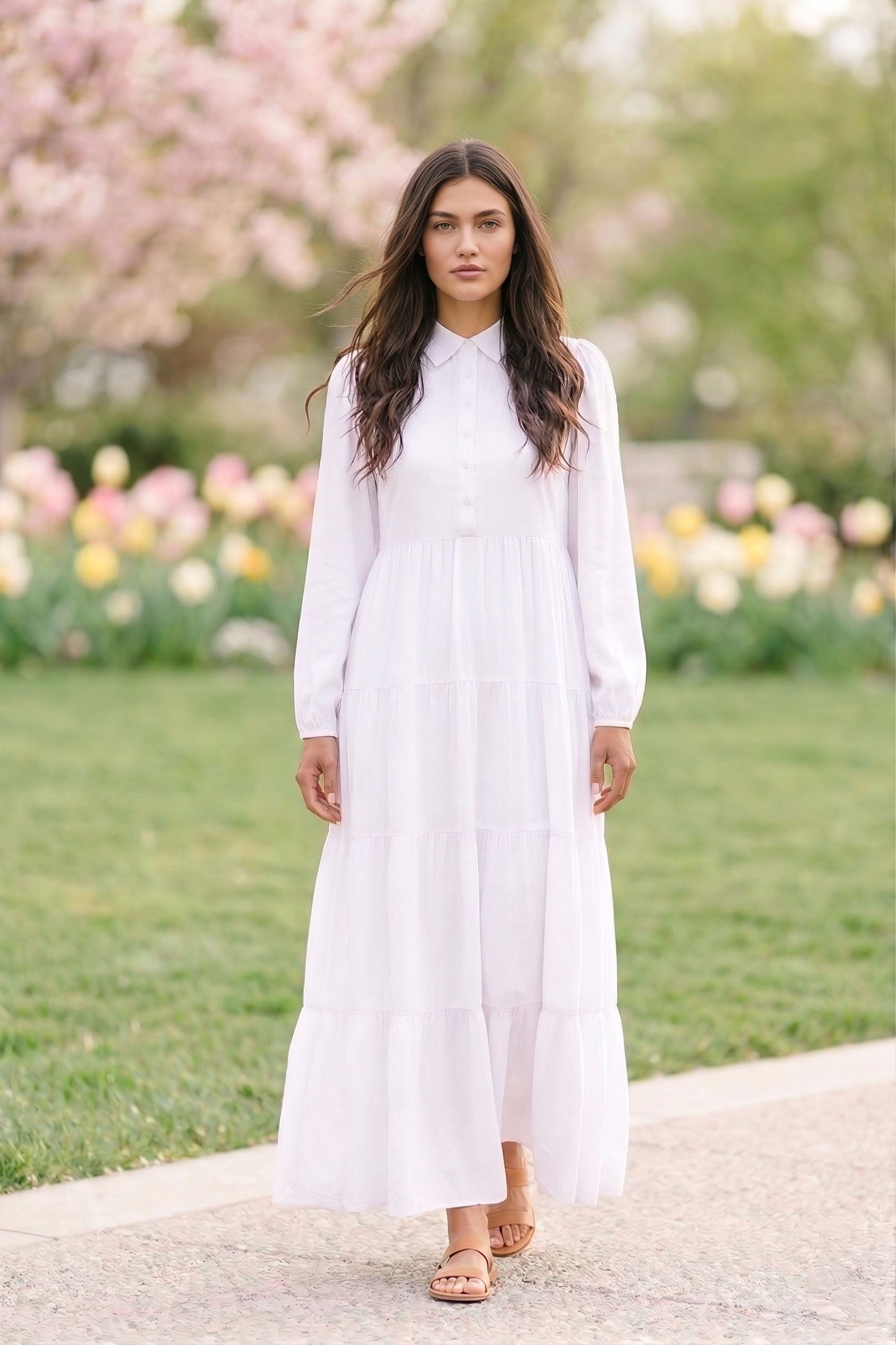 The Provo City LDS Temple Dress — white rayon maxi with pointed collar