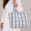 Quilted Temple Tote Bag – Blue Floral