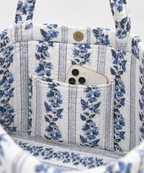 Quilted Temple Tote Bag – Blue Floral