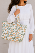Quilted Temple Tote Bag – Peach Rose