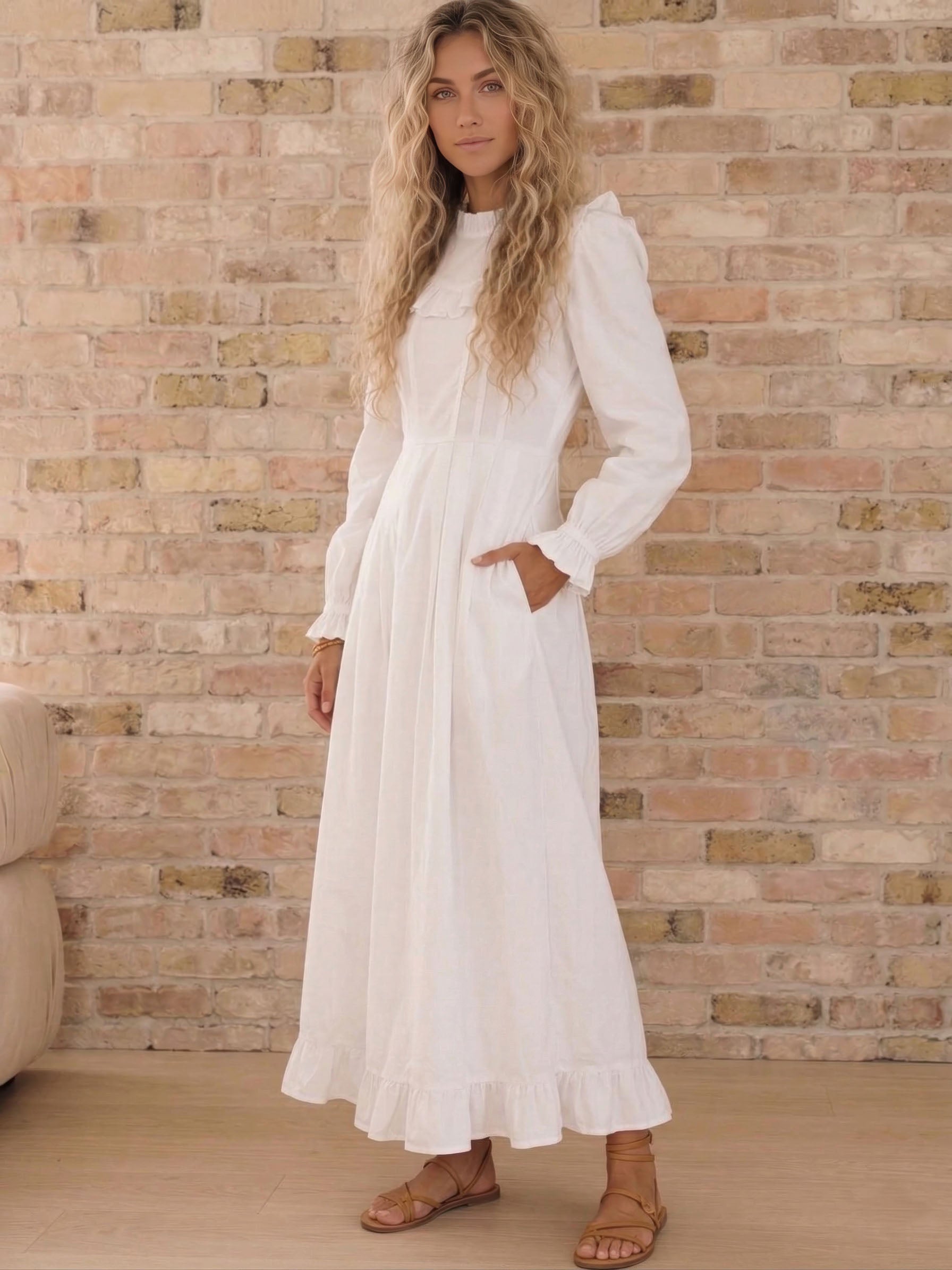 The Nauvoo LDS temple dress — long-sleeve ruffled design