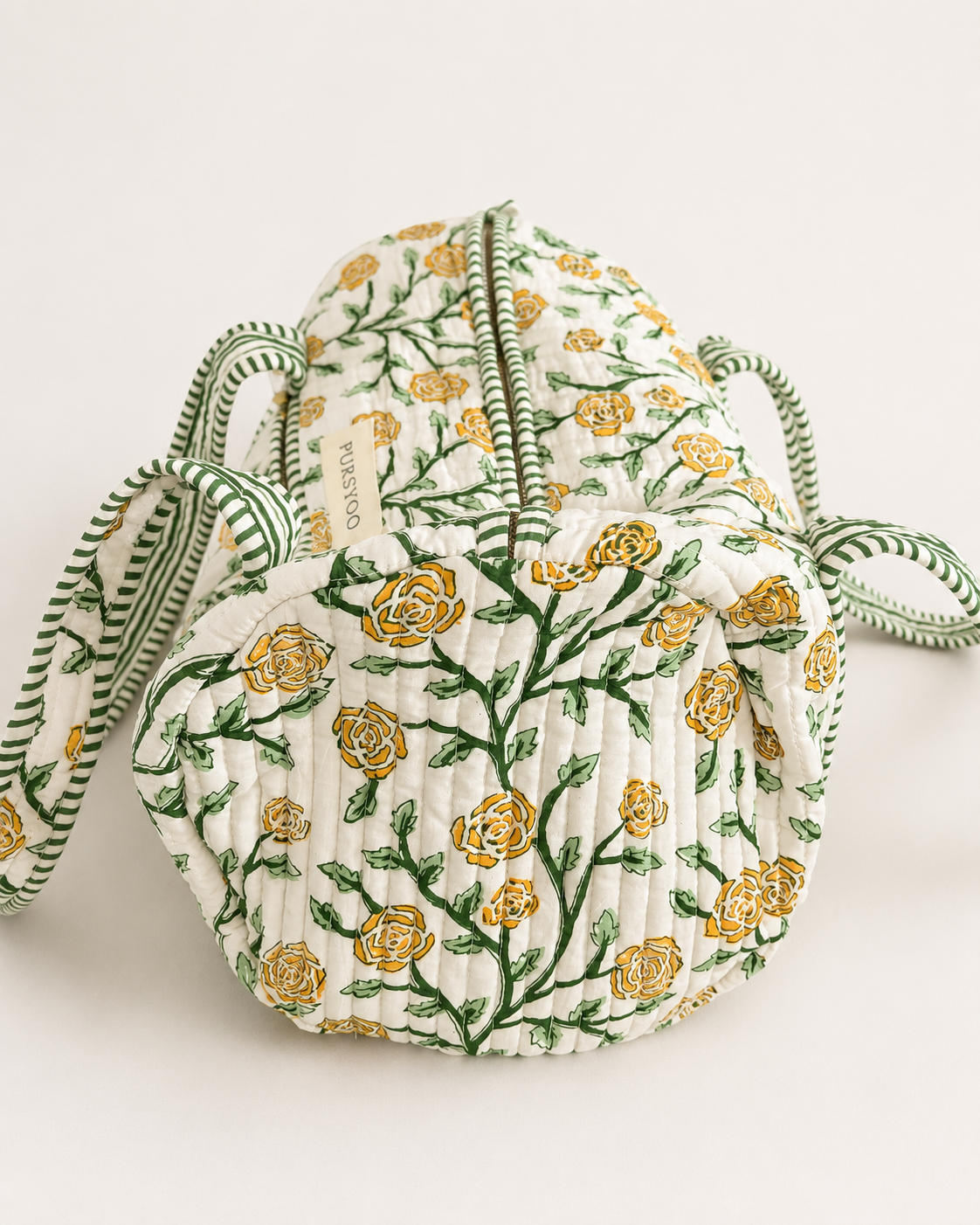 Small Orange Rosevine Quilted Temple Duffel