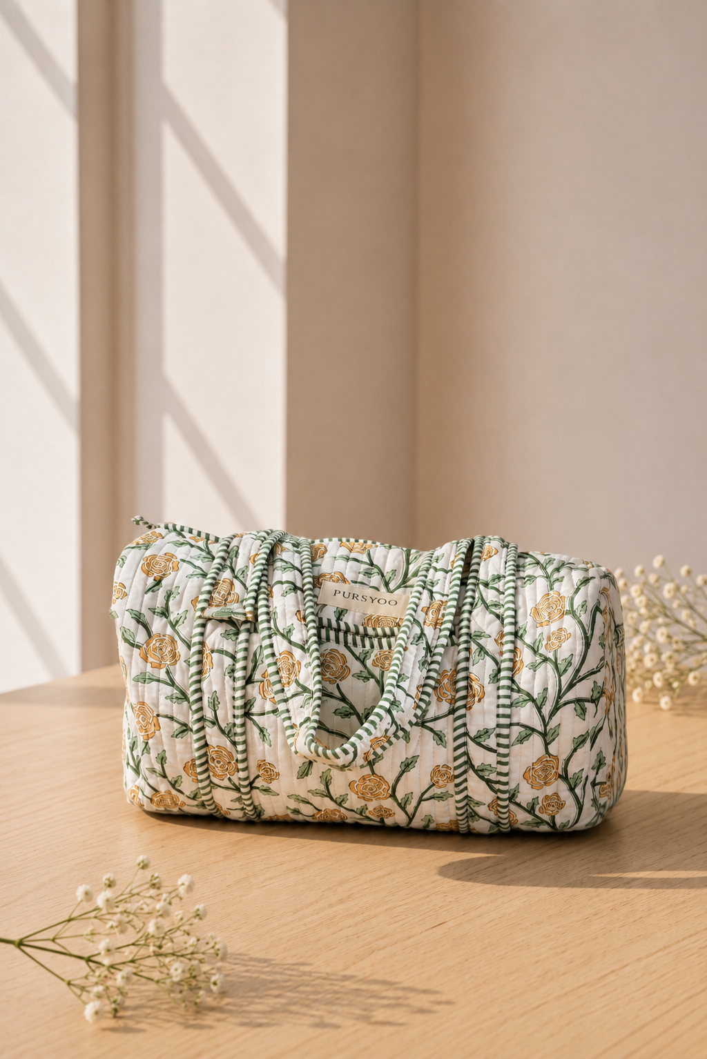 Small Orange Rosevine Quilted Temple Duffel
