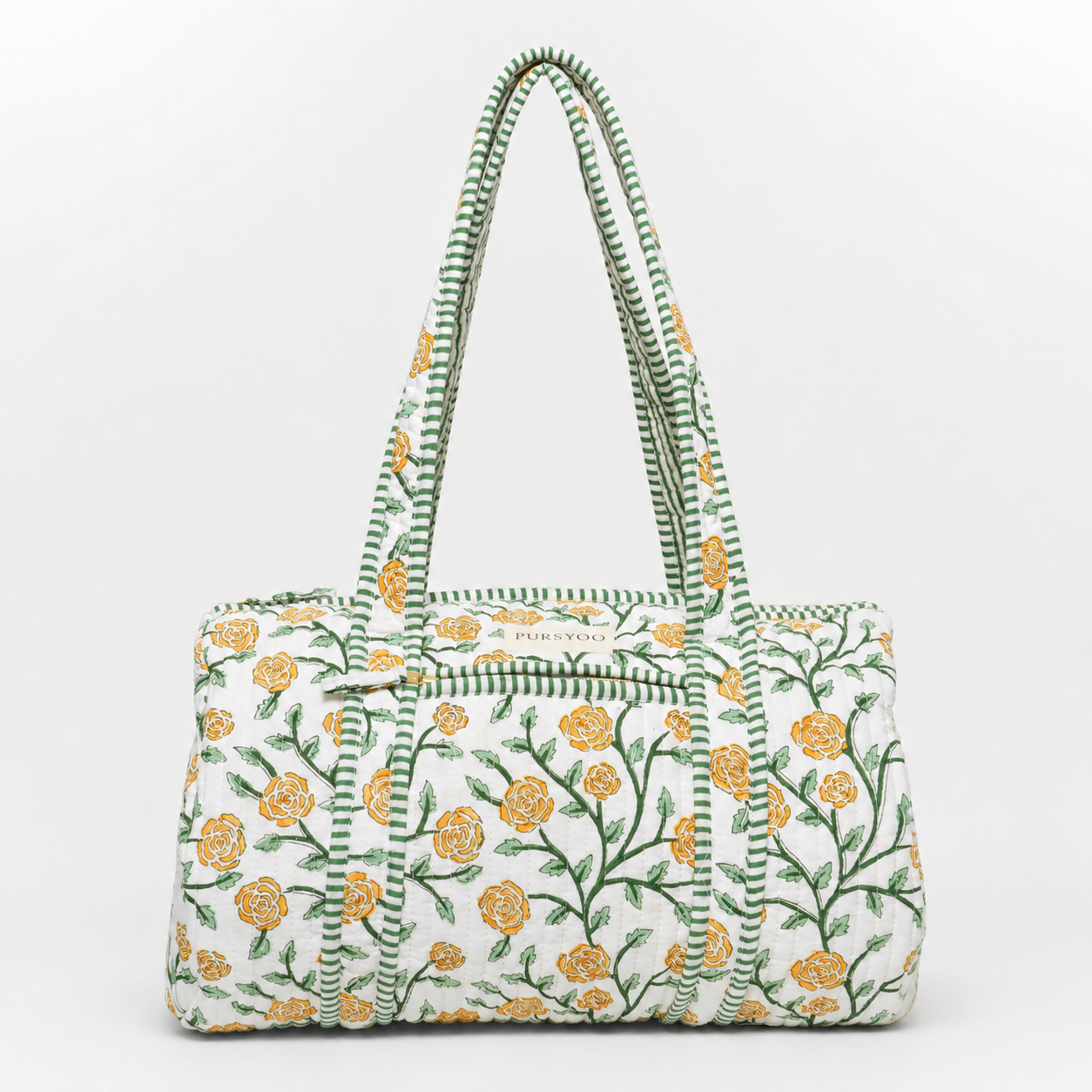 Small Orange Rosevine Quilted Temple Duffel