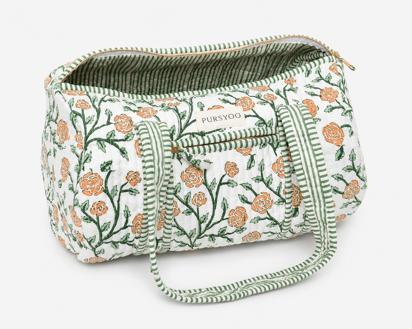Small Orange Rosevine Quilted Temple Duffel