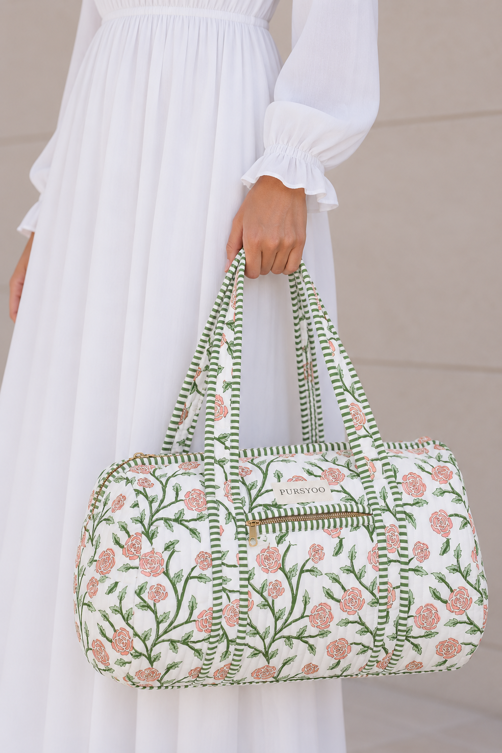 Small Quilted Temple Duffel Bag – Pink Rose