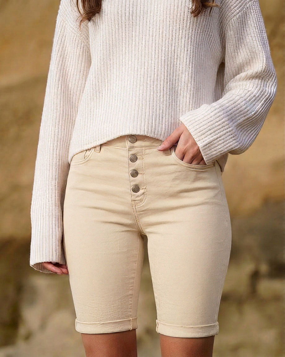 Sand high-rise bermuda shorts with a button fly