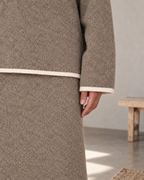 Taupe Contrast Trim Knit Sweater & Maxi Skirt Set