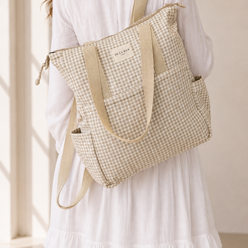 Taupe Woven Check | LDS Temple Backpack