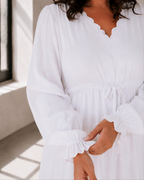 The Columbia River | Scalloped V-Neck Long Sleeve LDS Temple Dress