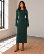 The Hunter Green Cotton Blend Ribbed Midi Dress