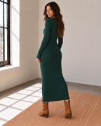 The Hunter Green Cotton Blend Ribbed Midi Dress