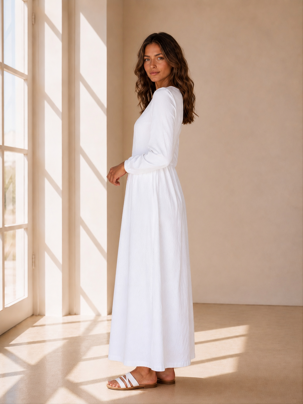 The Meridian | White Front-Zip Long Sleeve LDS Temple Dress