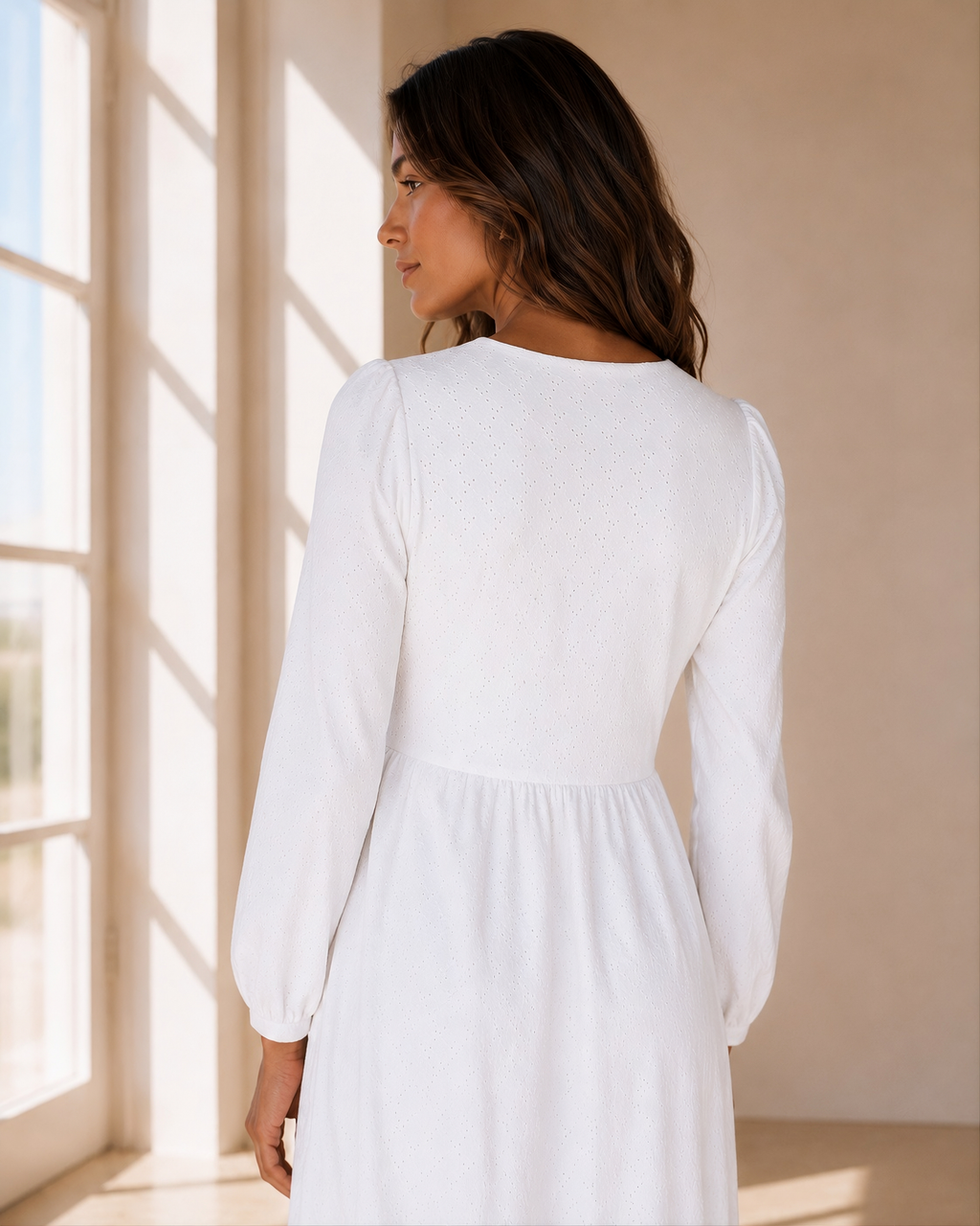 The Meridian | White Front-Zip Long Sleeve LDS Temple Dress