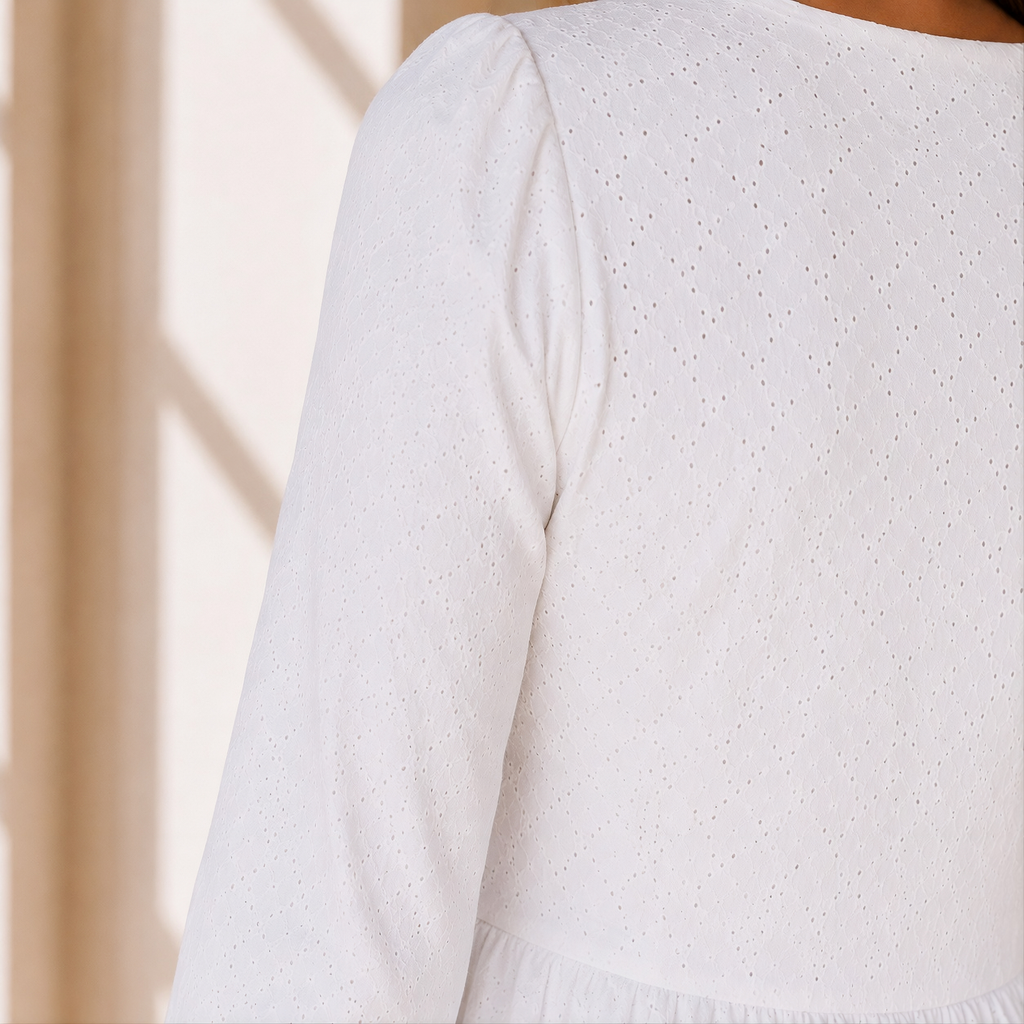 The Meridian | White Front-Zip Long Sleeve LDS Temple Dress