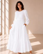 The Preston | Front-Zip Embroidered LDS Temple Dress with Pockets