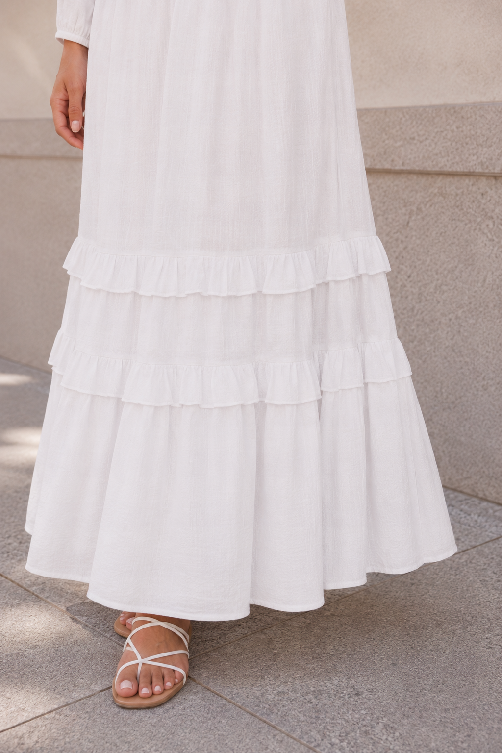 The Willamette Valley LDS temple dress — long sleeve and bodice close-up