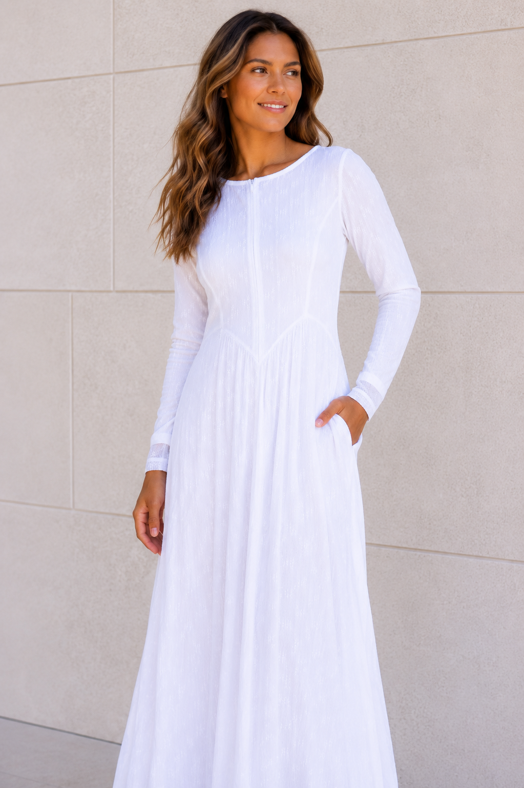 The Feather River LDS temple dress — hidden side pocket