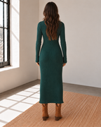 The Hunter Green Cotton Blend Ribbed Midi Dress