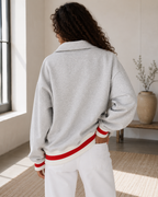 USA varsity heather-grey oversized half-zip fleece pullover with ribbed trim