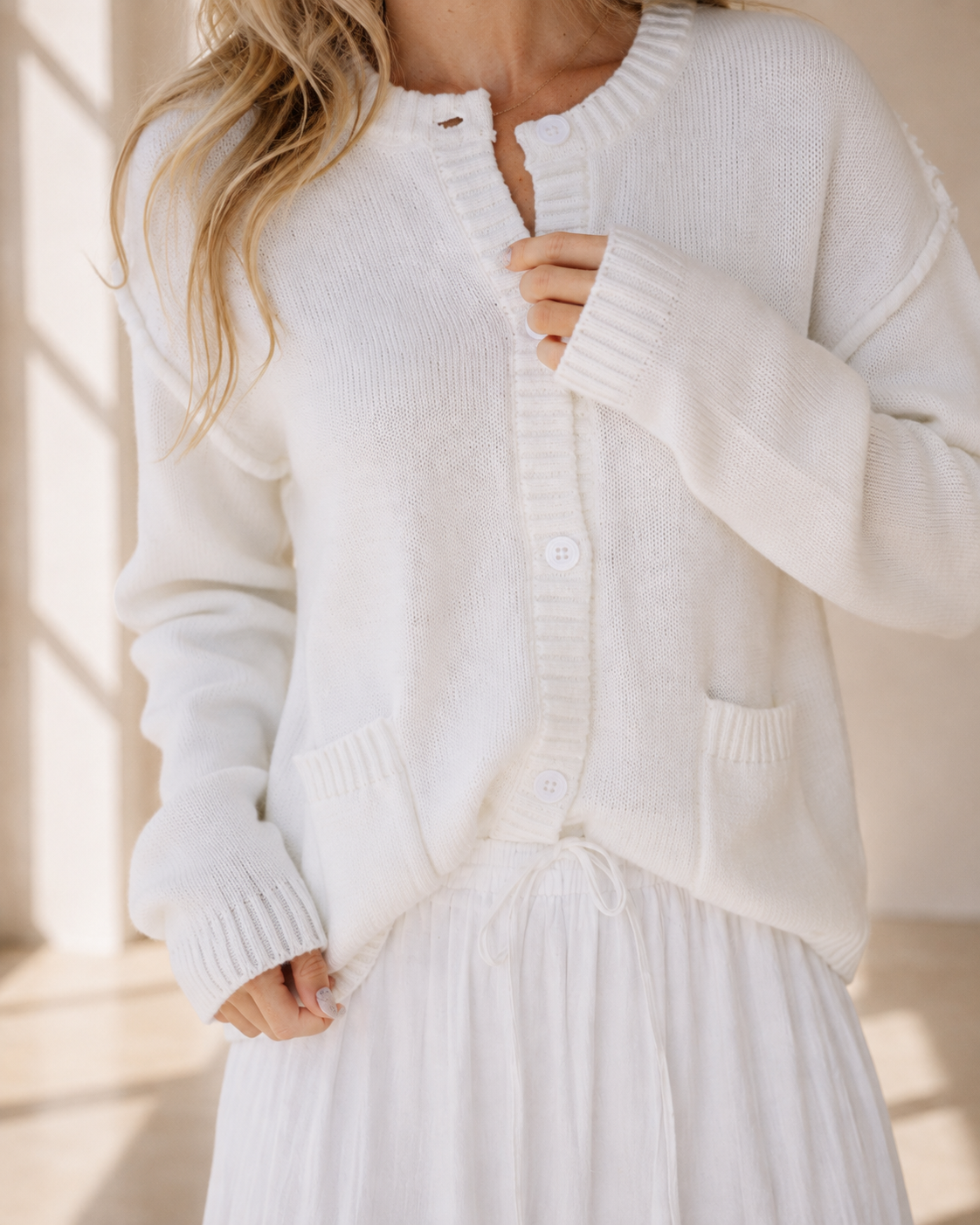 White Knit Pocket Cardigan