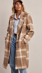 Women's Brushed Plaid Longline Coat