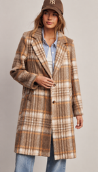 Women's Brushed Plaid Longline Coat