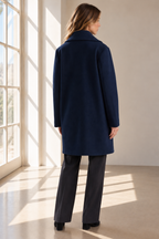 Women's Navy Faux Wool Mid-Length Coat | ZMCI