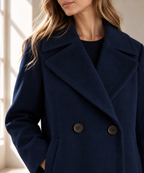 Women's Navy Faux Wool Mid-Length Coat | ZMCI