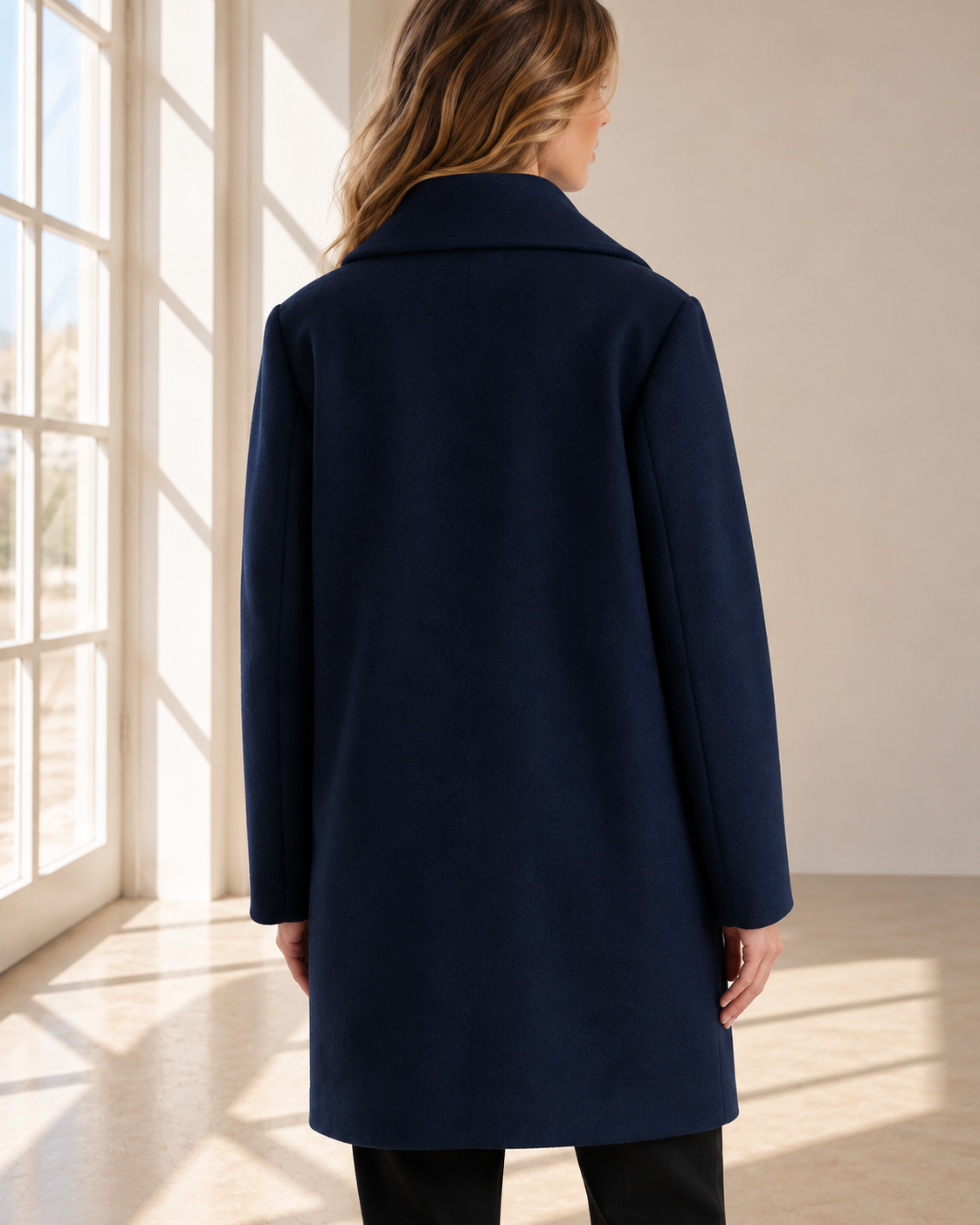 Women's Navy Faux Wool Mid-Length Coat | ZMCI