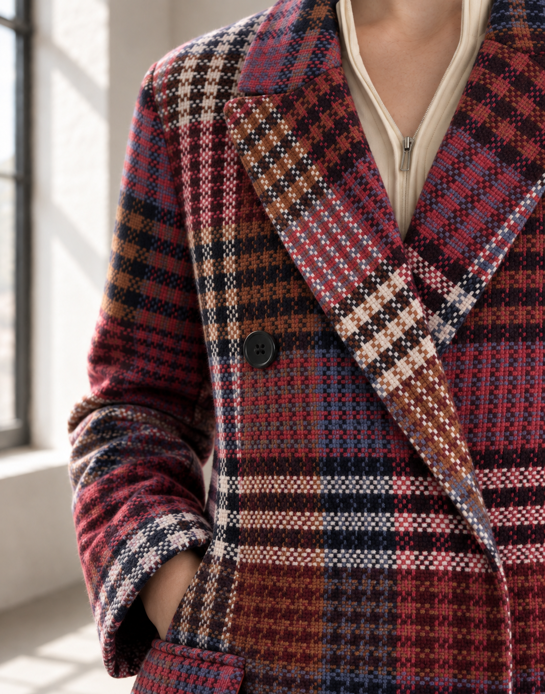 Women's Plaid Faux Wool Double-Breasted Maxi Coat | ZMCI