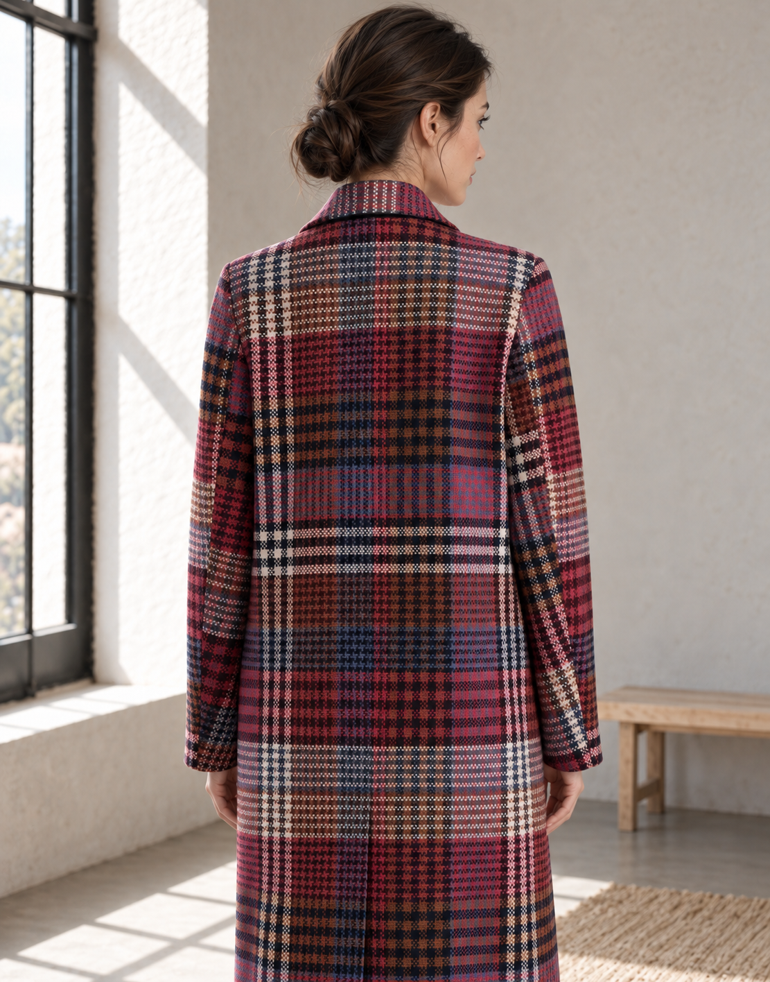 Women's Plaid Faux Wool Double-Breasted Maxi Coat | ZMCI