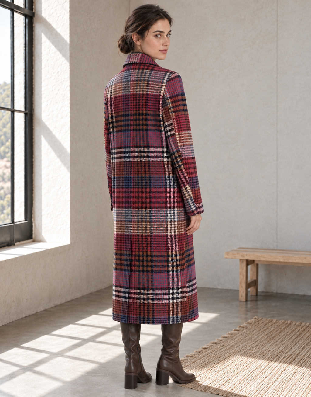 Women's Plaid Faux Wool Double-Breasted Maxi Coat | ZMCI