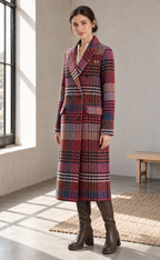 Women's Plaid Faux Wool Double-Breasted Maxi Coat | ZMCI