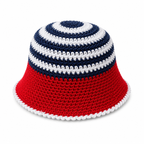 Youth Handmade Crochet Bucket Hat – Red, White & Navy Striped Kids Hat