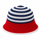 Youth Handmade Crochet Bucket Hat – Red, White & Navy Striped Kids Hat