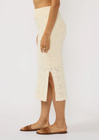 Palm Bloom textured crochet modest midi skirt with a scalloped hem