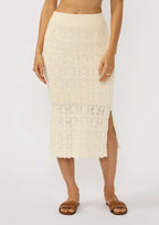 Palm Bloom textured crochet modest midi skirt with a scalloped hem