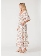 The Willow floral rayon modest maxi dress with a surplice neckline and tiered skirt