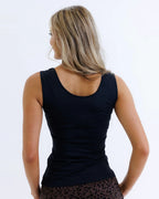 Smoothing contour layering tank top in black and nude stretch fabric