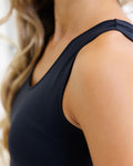 Smoothing contour layering tank top in black and nude stretch fabric