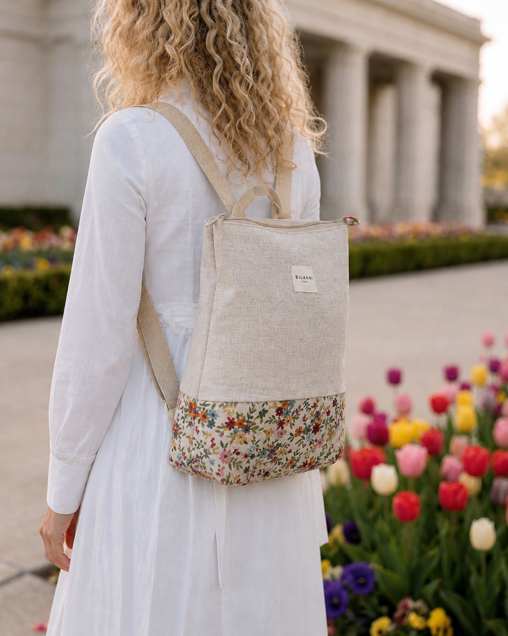 Blume floral-jacquard temple backpack with adjustable straps and zip pocket