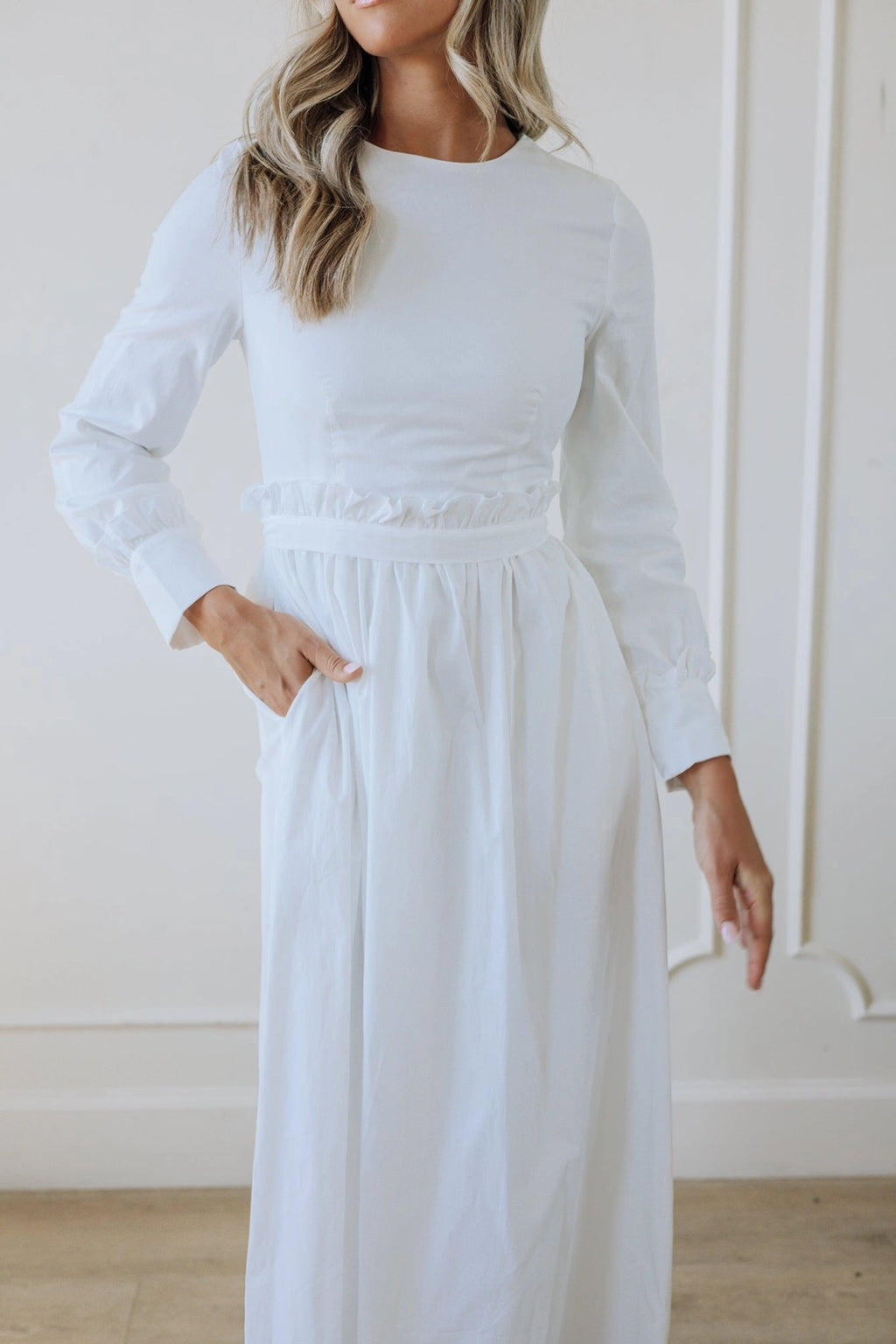 The St. George — Ruffle-Waist Cotton LDS Temple Dress
