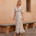 The Willow floral rayon modest maxi dress with a surplice neckline and tiered skirt