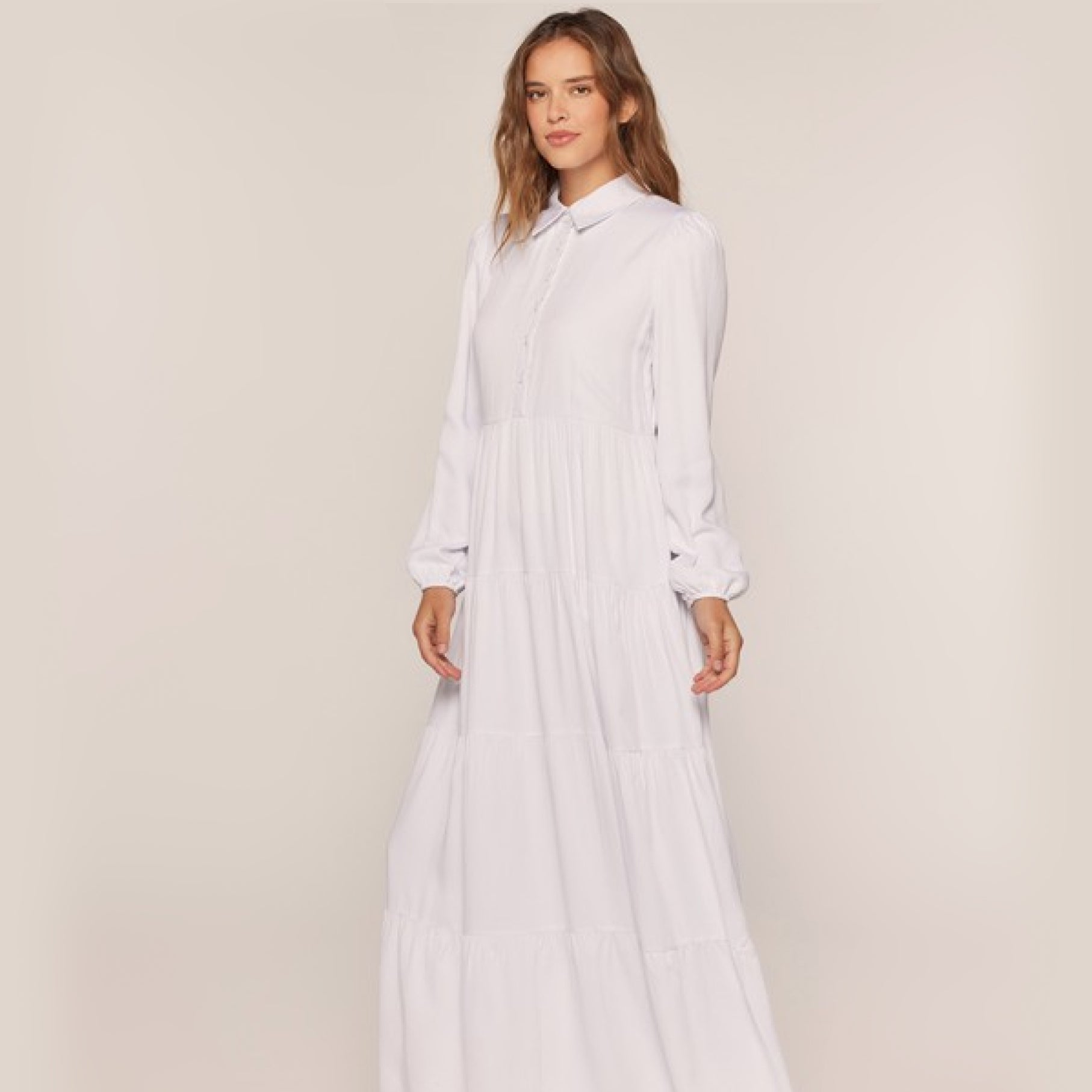 The Provo City LDS temple dress — pointed collar close-up