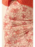 The Crimson Garden red floral-mesh modest maxi skirt with a mermaid silhouette and godet pleats