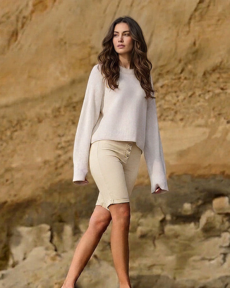 Sand high-rise bermuda shorts with a button fly
