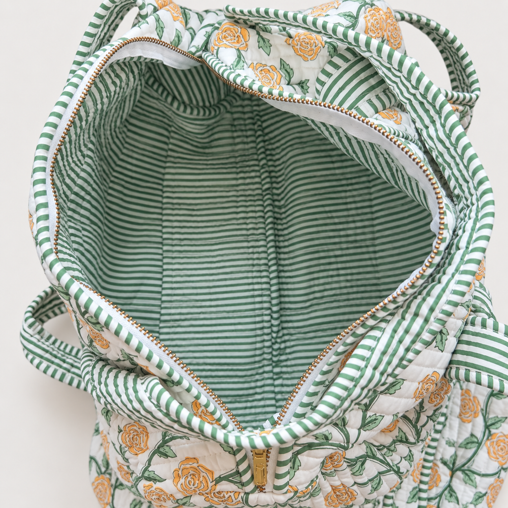 Small Orange Rosevine Quilted Temple Duffel