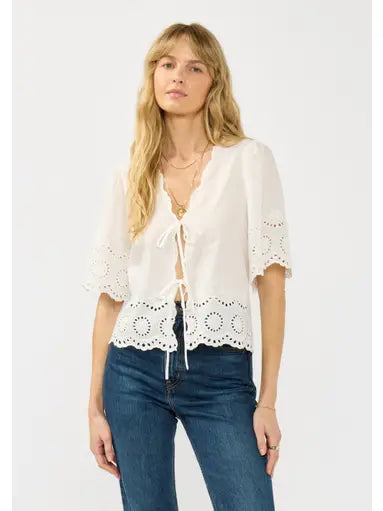 Cotton Eyelet Tie-Front Top